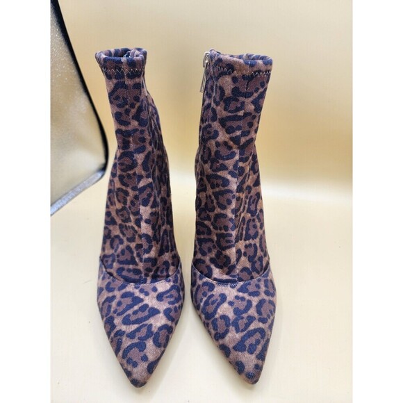 Jessica Simpson Alliye Faux Suede Leopard Cheetah Booties 8M Stiletto Zip Heels - Picture 2 of 7